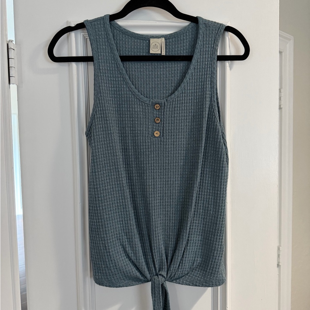 Paper Crane Teal Waffle Knit Tie-Front Tank Top